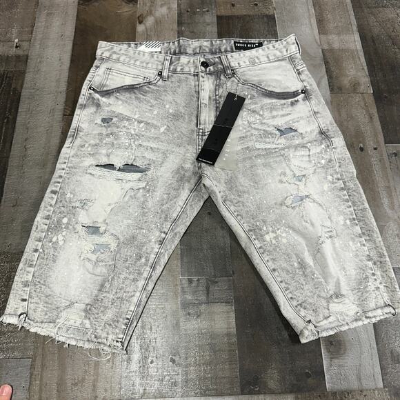 SMOKE RISE JEAN SHORTS “Frost Gray” MENS SIZE 34 NWT DISTRESSED - Picture 1 of 14